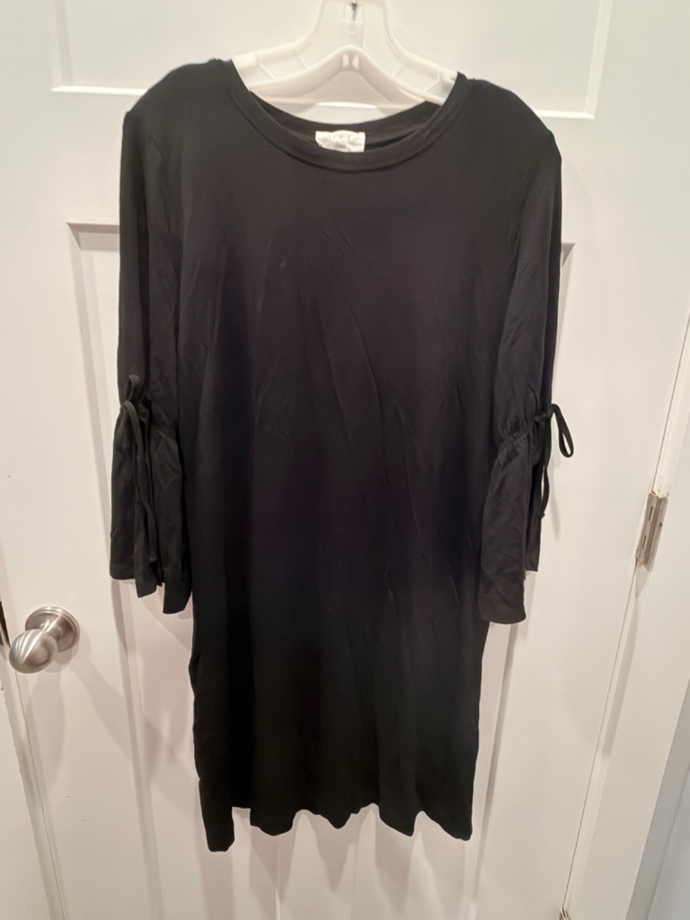 LOFT Outlet Lounge Black Dress Medium Tie Sleeve Casual Shift Dress